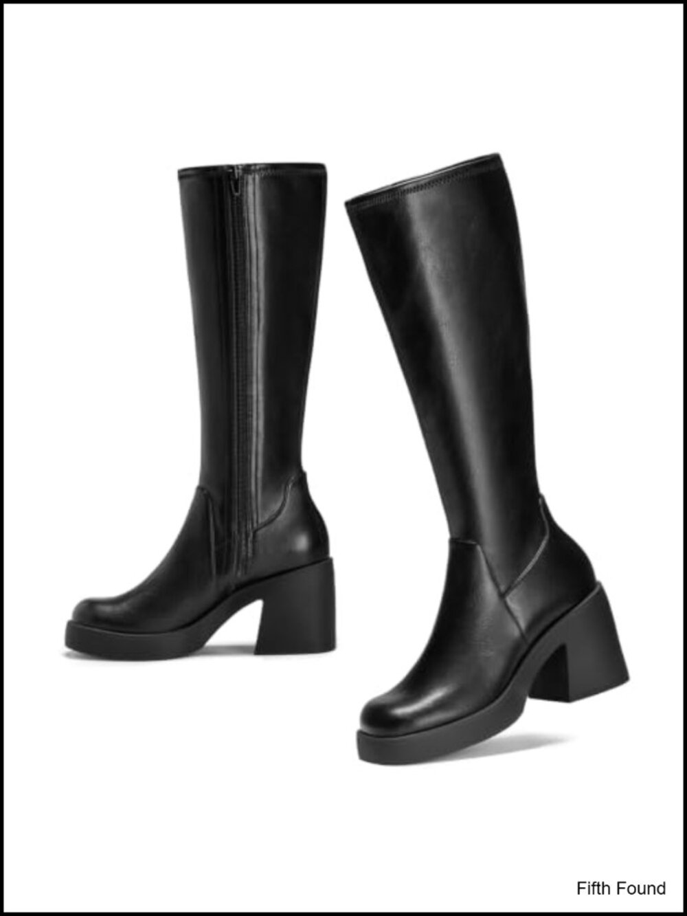 Square Toe Knee High Boots Platform Chunky Block Heel Stretchy Shaft